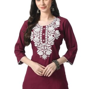 LIBOZA Kurti for Women - Short Chikankari Kurtis for Girls, Lakhnawi Tunic Top Kurta Design for Ladies, Woman Ethnic Kurthis & Shirt with Sleeve